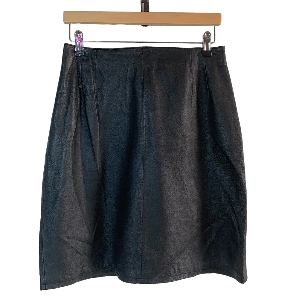 Clio Genuine Leather Women's Pencil Skirt Back Zip Lined Casual Black Size 10